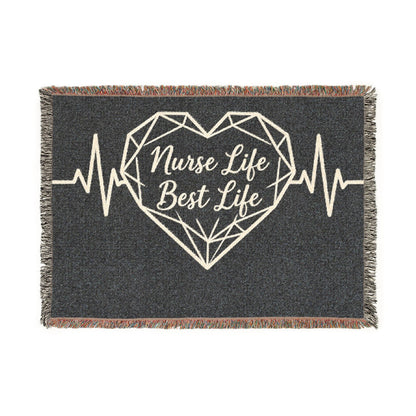 Nurse Life Best Life Woven Blanket — Heartbeat ECG Nurse Throw