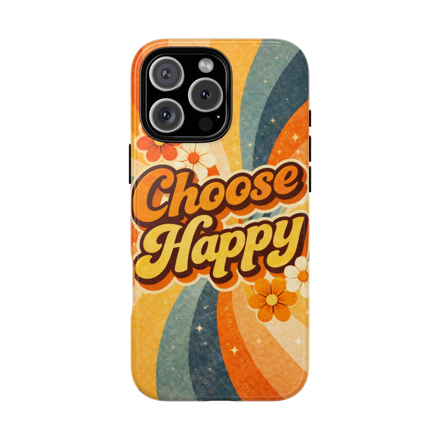 Retro 'Choose Happy' Phone Case — 70s Vibe Floral Protection