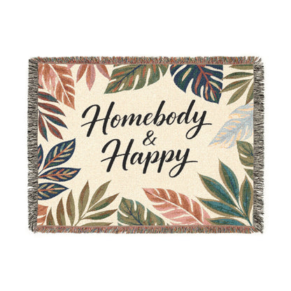 Homebody & Happy Woven Blanket — Cozy Leaf Pattern Throw