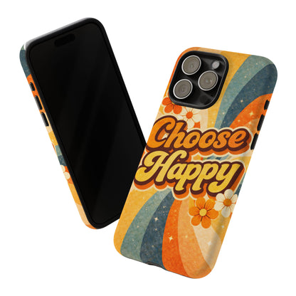 Retro 'Choose Happy' Phone Case — 70s Vibe Floral Protection