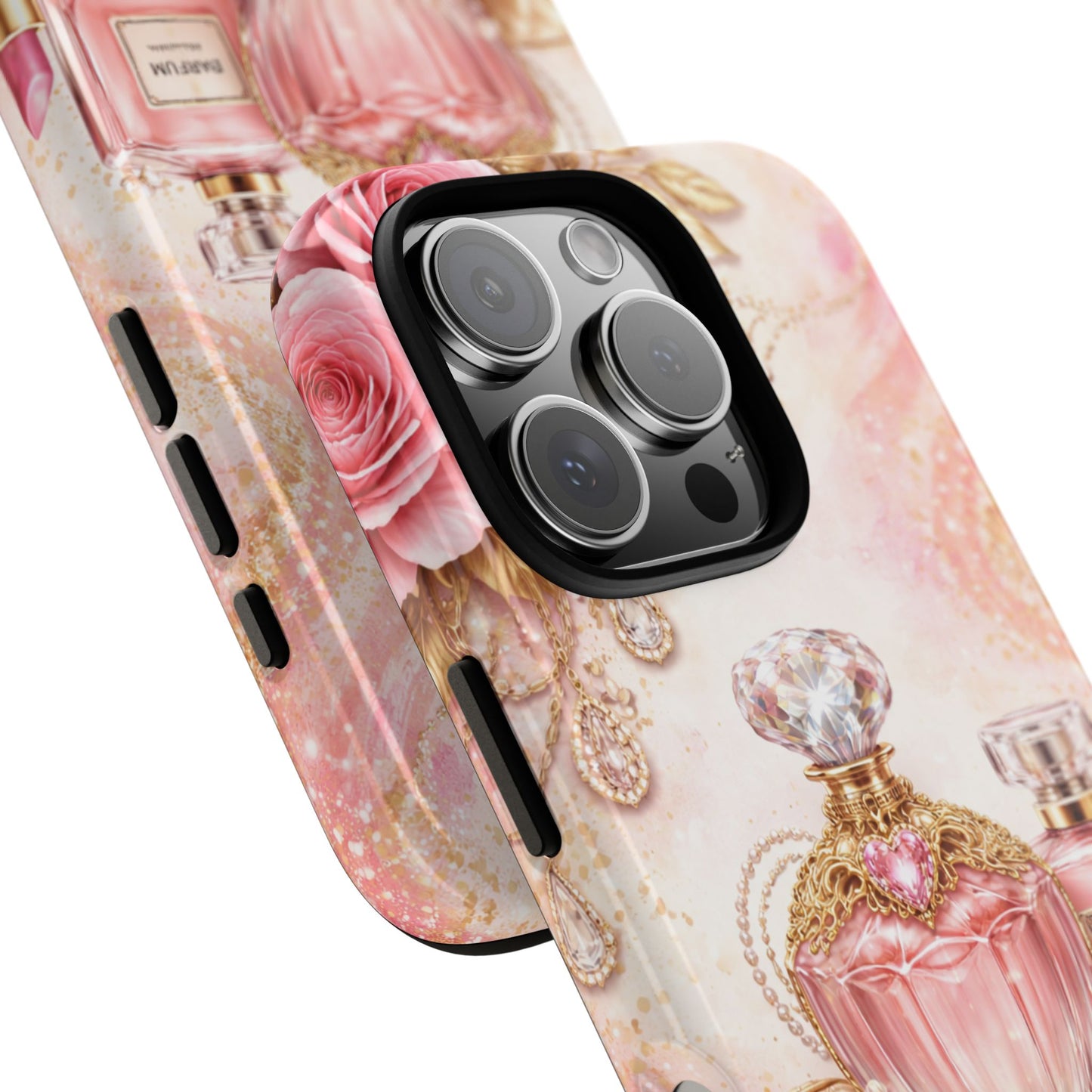 Floral Perfume Vanity Tough Phone Case — Glamorous Pink Cosmetics Design