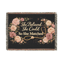 Woven Blanket: "She Believed She Could So She Matched" Floral Stethoscope Throw