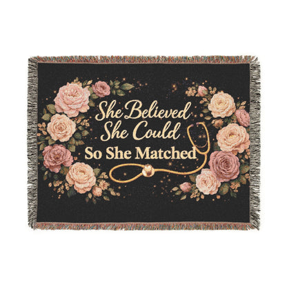 Woven Blanket: "She Believed She Could So She Matched" Floral Stethoscope Throw