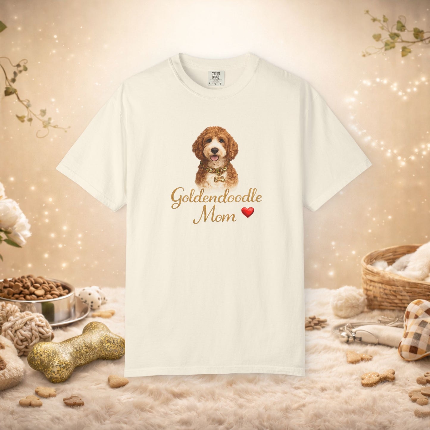 Goldendoodle Mom T‑Shirt — Cute Goldendoodle Portrait with Heart