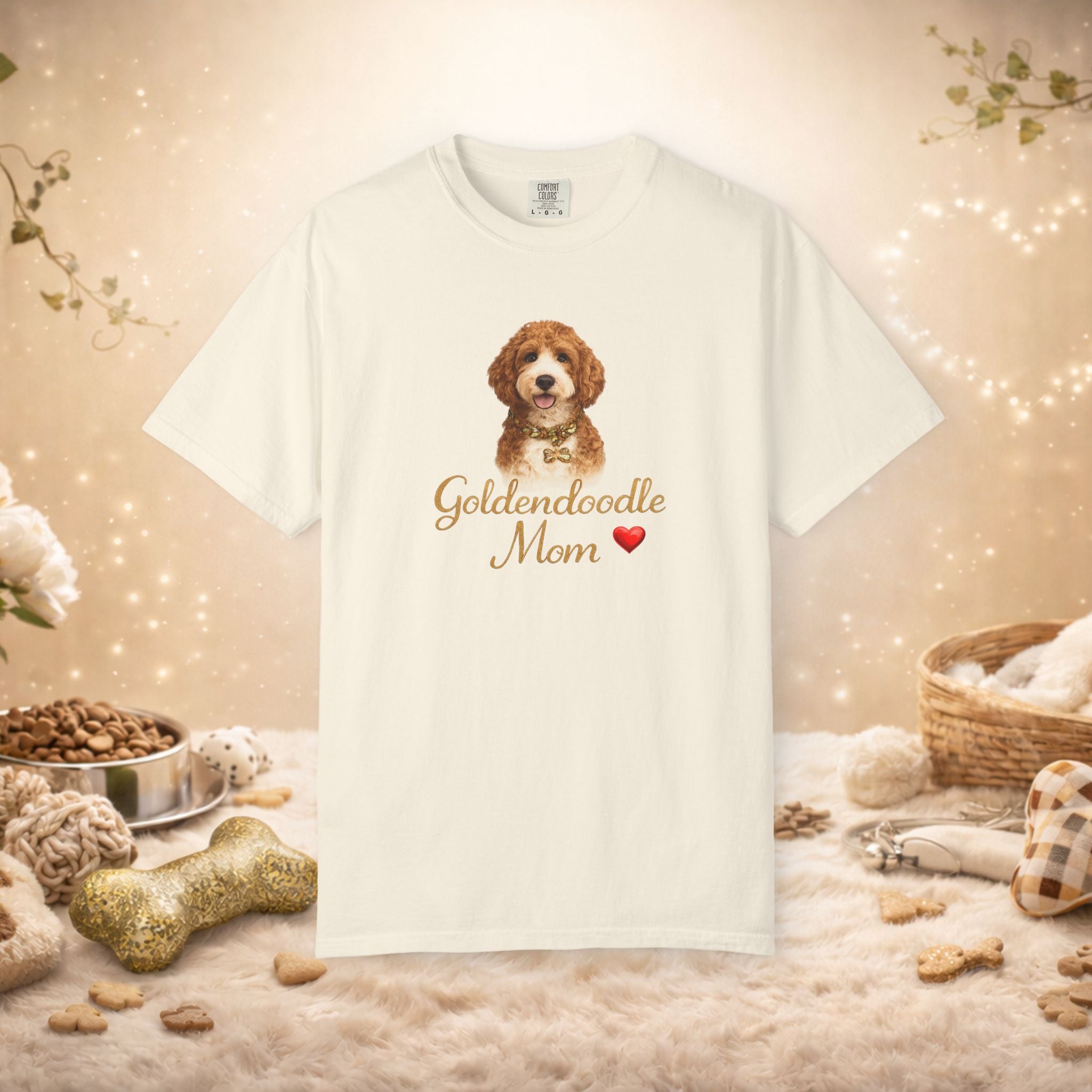 Goldendoodle Mom T‑Shirt — Cute Goldendoodle Portrait with Heart