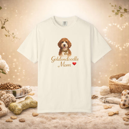 Goldendoodle Mom T‑Shirt — Cute Goldendoodle Portrait with Heart