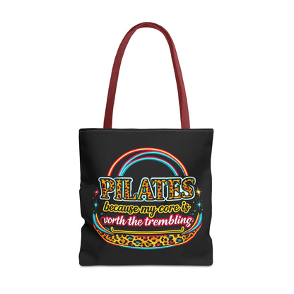 Pilates because my core is worth the trembling" Leopard Retro Design Pilates Tote Bag