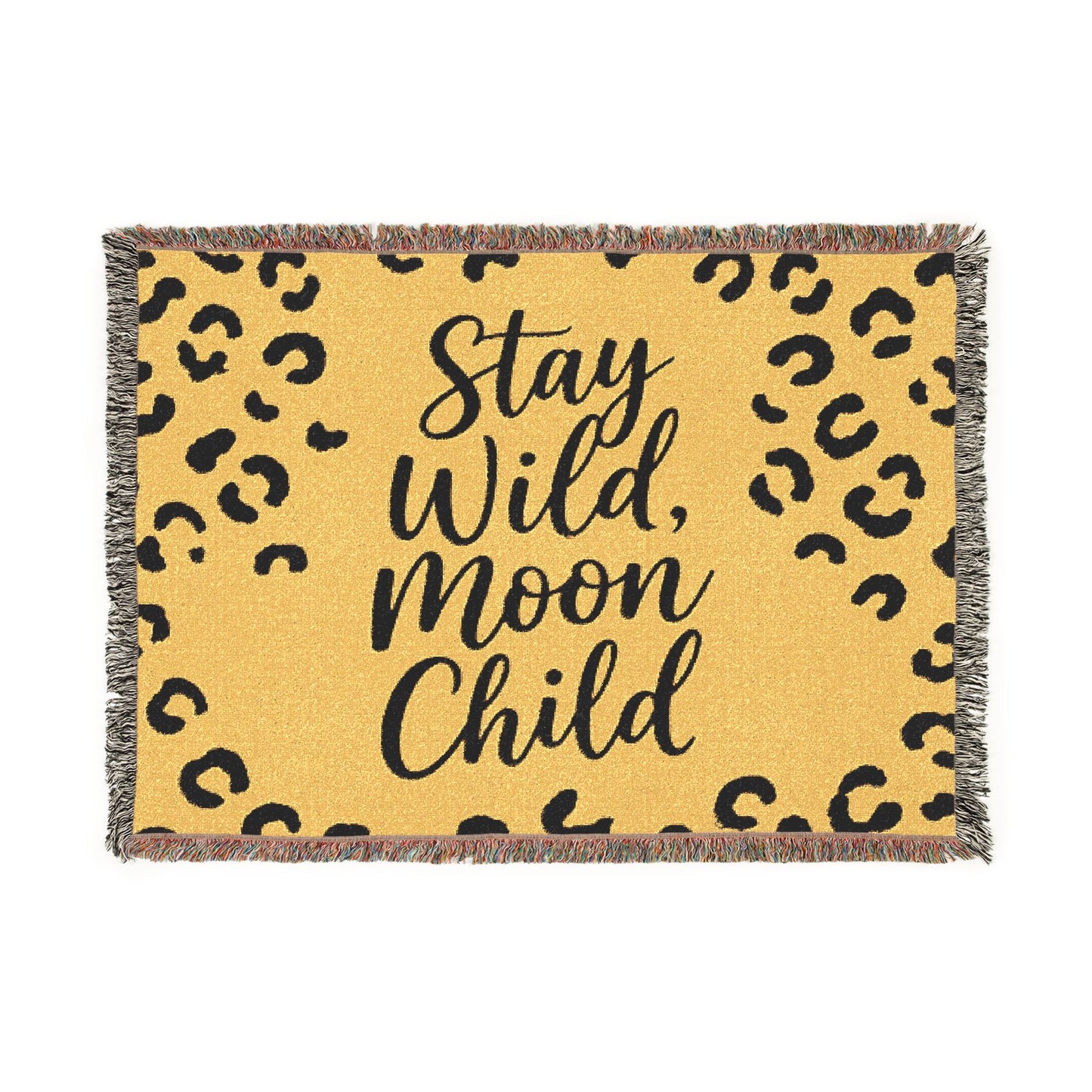 Stay Wild Moon Child Woven Blanket — Leopard Print Boho Throw