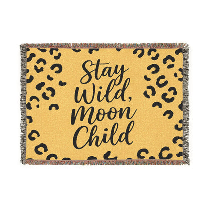 Stay Wild Moon Child Woven Blanket — Leopard Print Boho Throw