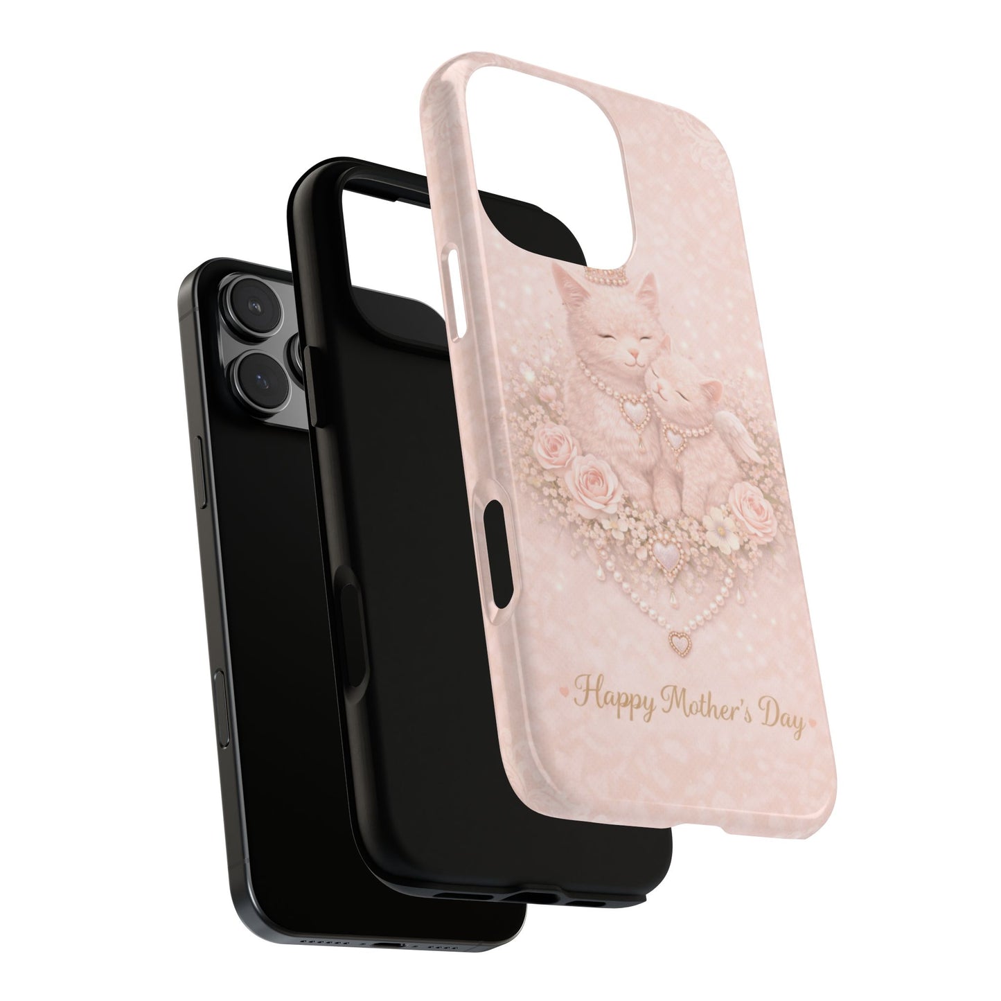 Phone Case — Pink 'Happy Mother's Day' Cute Cat Mom & Kitten Floral Design