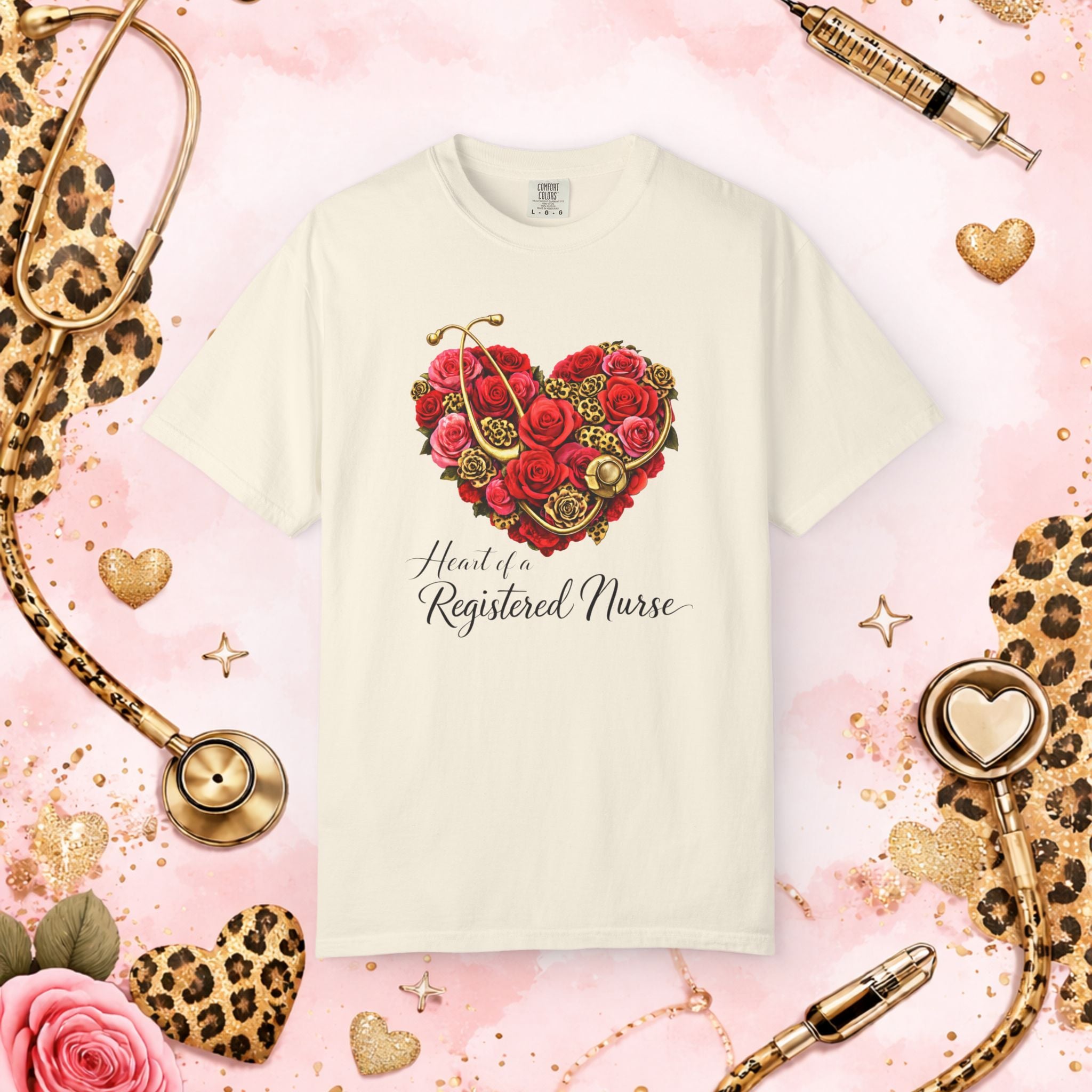 Valentine Registered Nurse Heart Tee — Floral Stethoscope Nursing T-Shirt