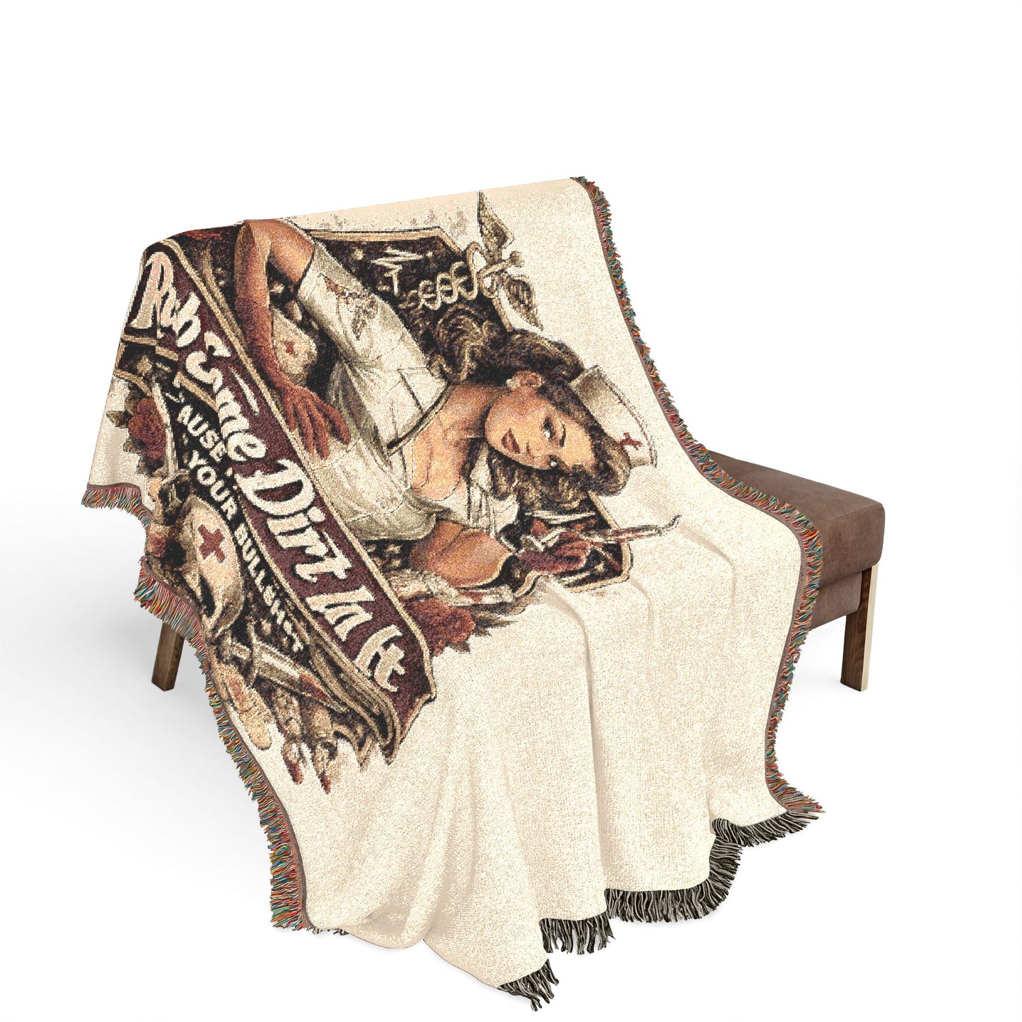 Nurse Pin-Up Woven Blanket — Retro Medical Patch Throw
