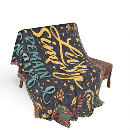 Live Simply Remain Grateful Woven Blanket — Inspirational Boho Throw