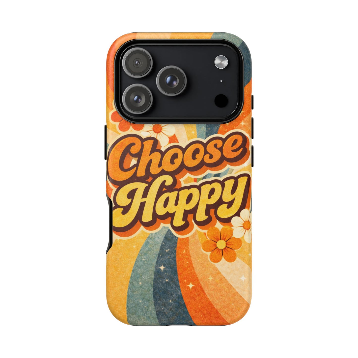 Retro 'Choose Happy' Phone Case — 70s Vibe Floral Protection