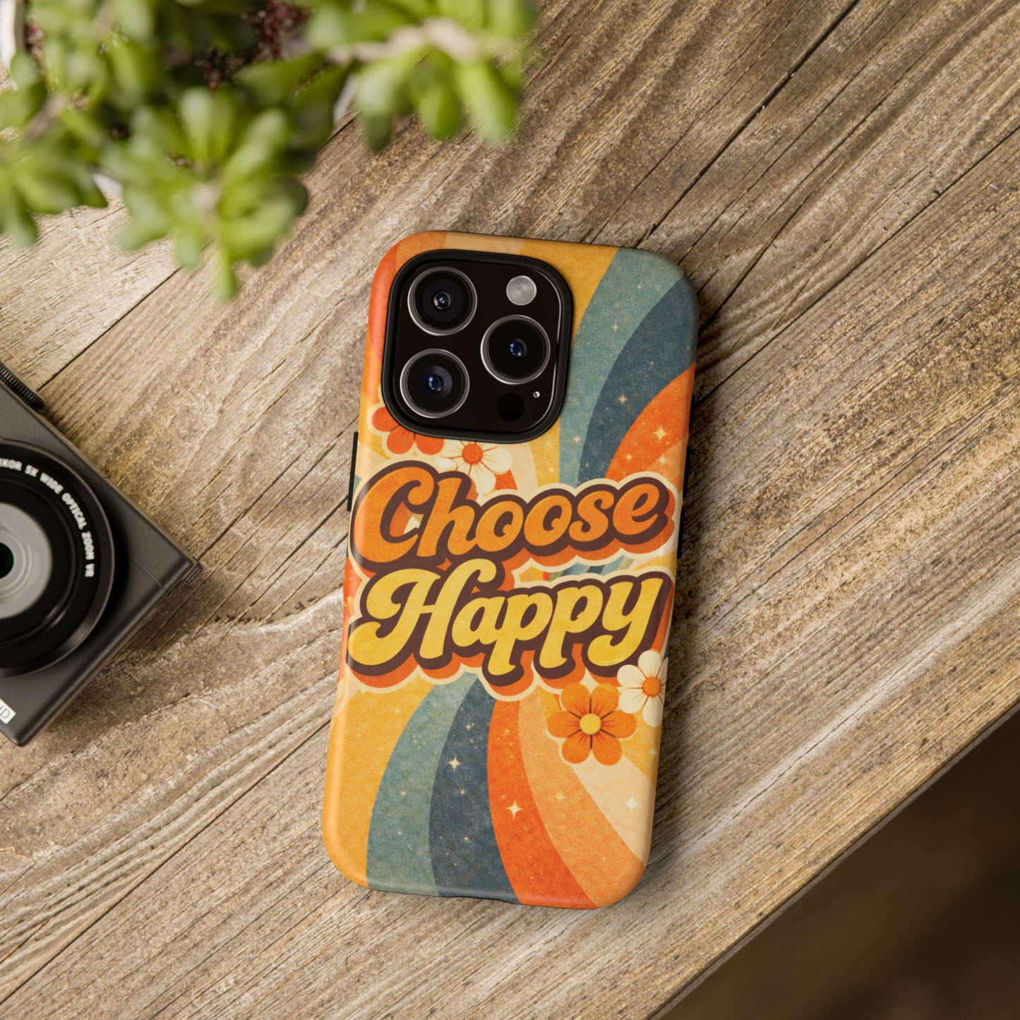 Retro 'Choose Happy' Phone Case — 70s Vibe Floral Protection