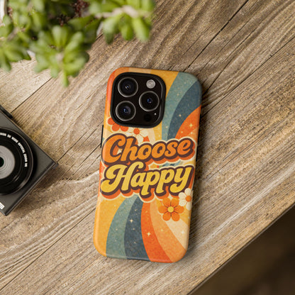 Retro 'Choose Happy' Phone Case — 70s Vibe Floral Protection