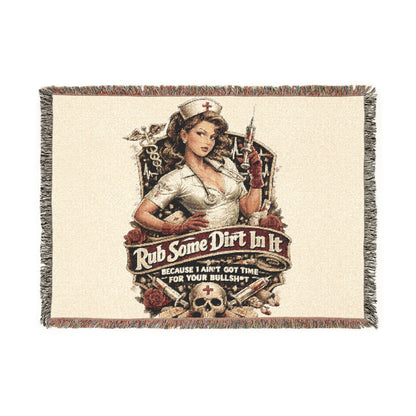 Nurse Pin-Up Woven Blanket — Retro Medical Patch Throw