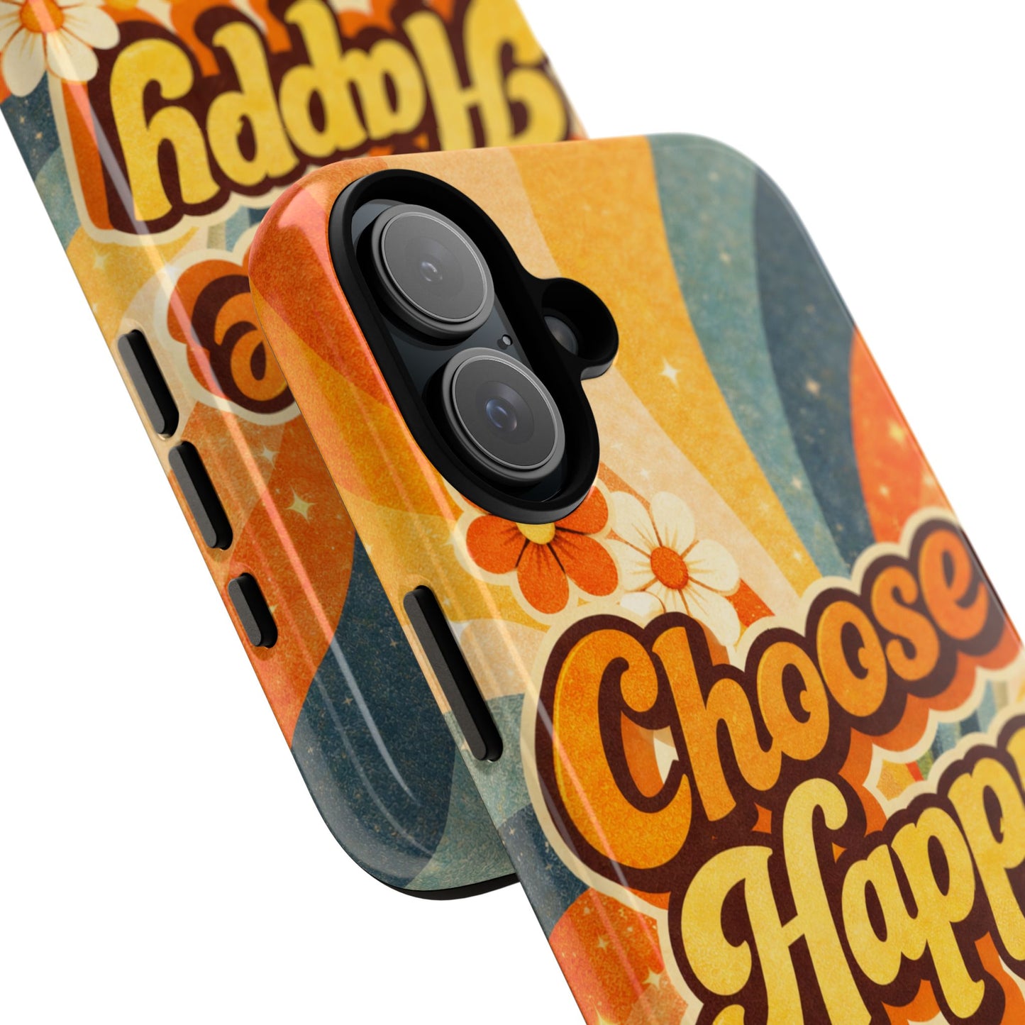 Retro 'Choose Happy' Phone Case — 70s Vibe Floral Protection