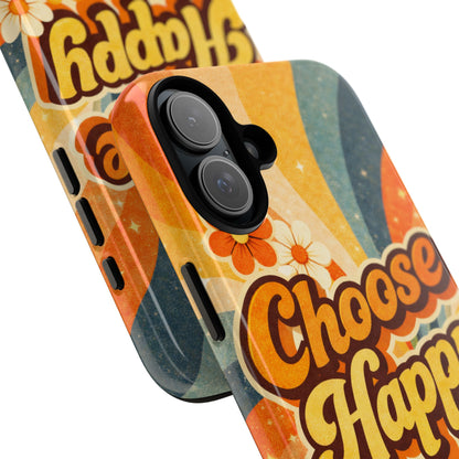 Retro 'Choose Happy' Phone Case — 70s Vibe Floral Protection