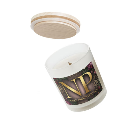 Nurse Practitioner Frosted Glass Candle — Elegant Leopard Floral 11oz