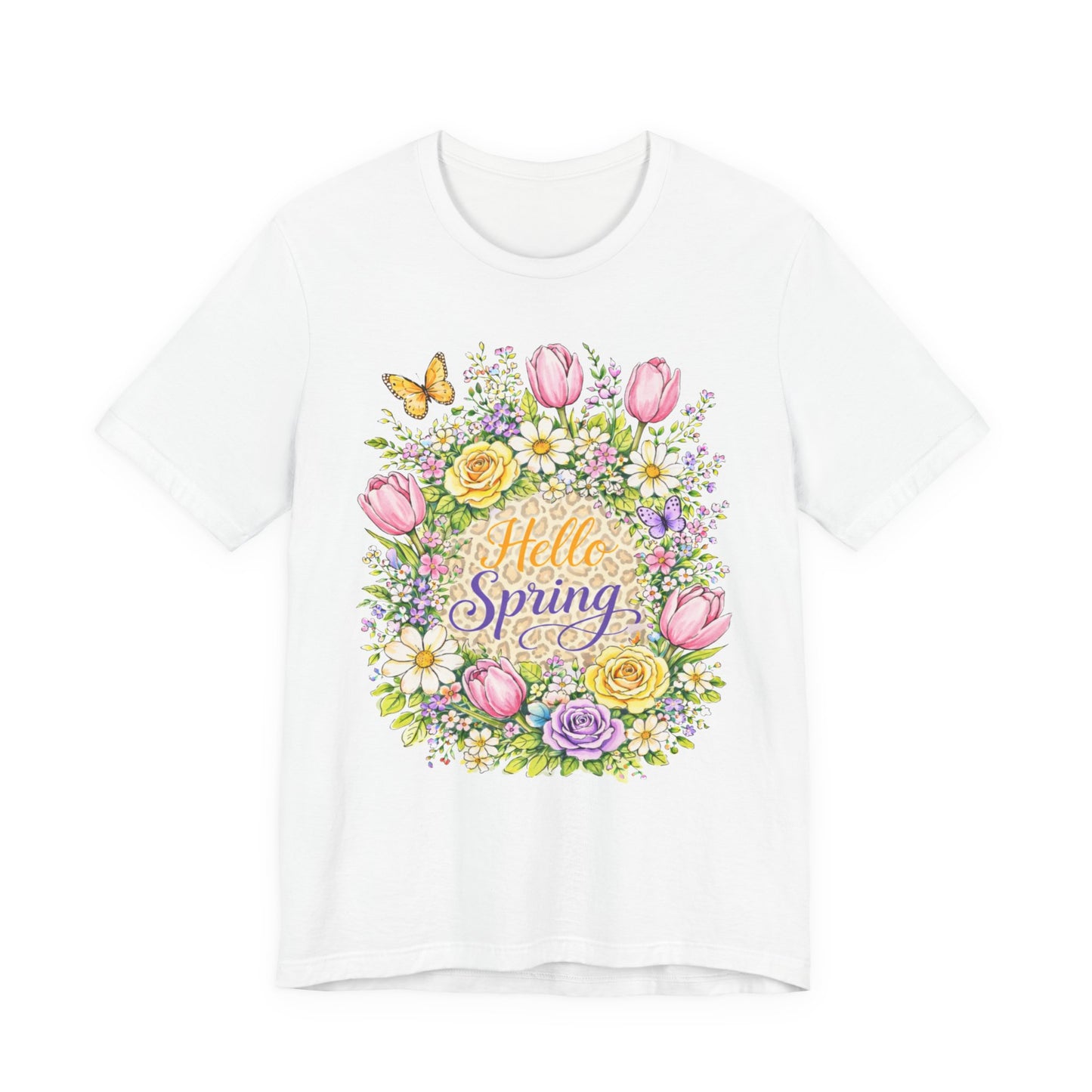 Hello Spring Floral Tee — Women's Spring Flower Wreath T-Shirt