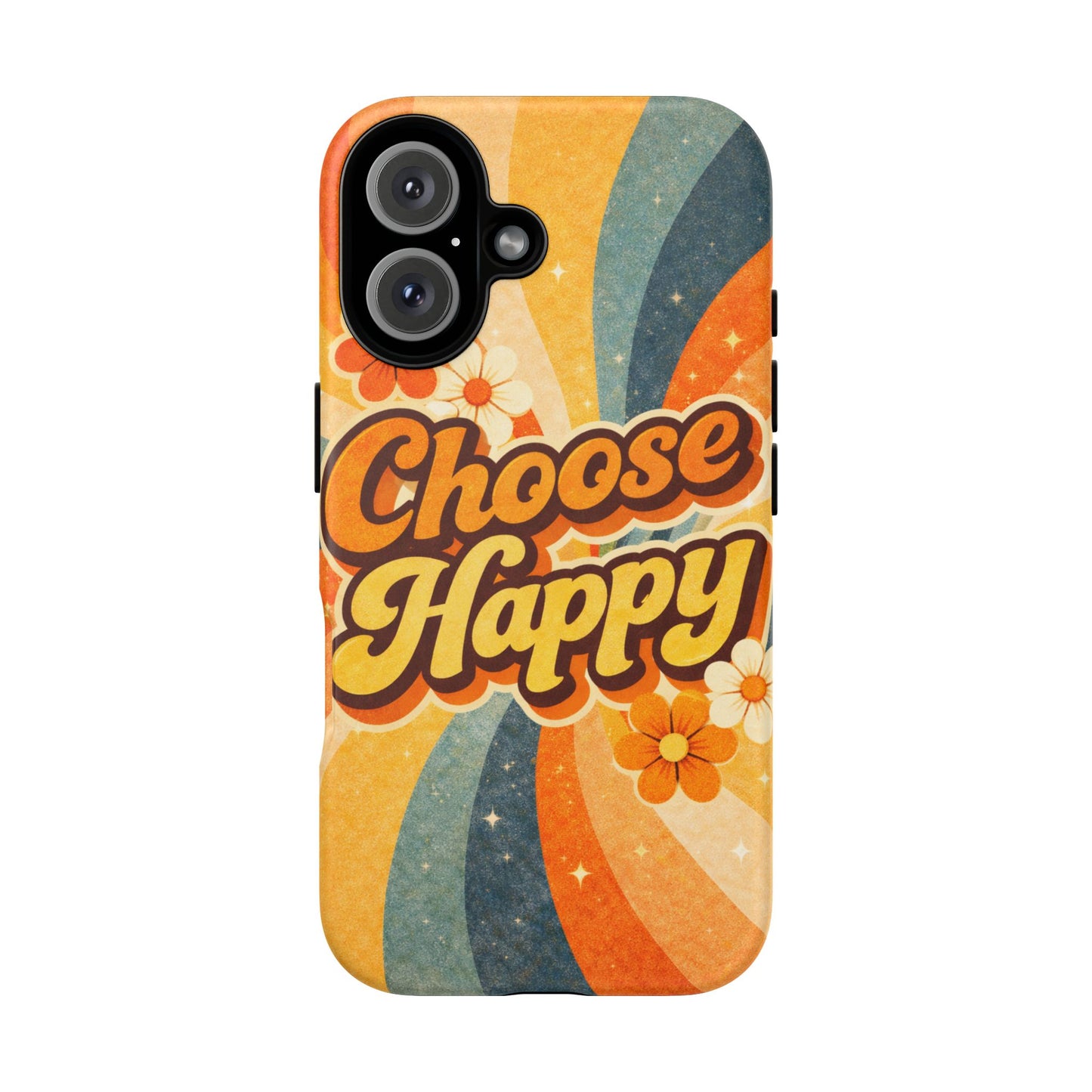 Retro 'Choose Happy' Phone Case — 70s Vibe Floral Protection