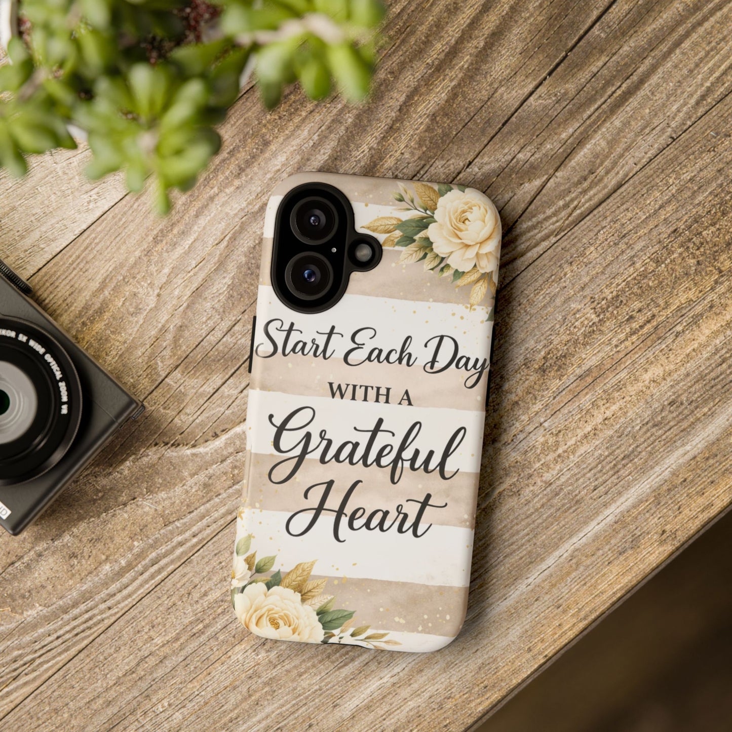 Grateful Heart Tough Case — Floral Striped Protective Phone Case