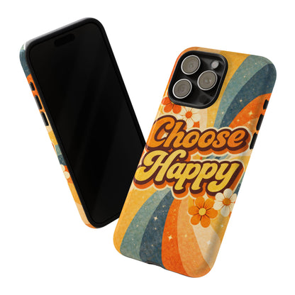 Retro 'Choose Happy' Phone Case — 70s Vibe Floral Protection
