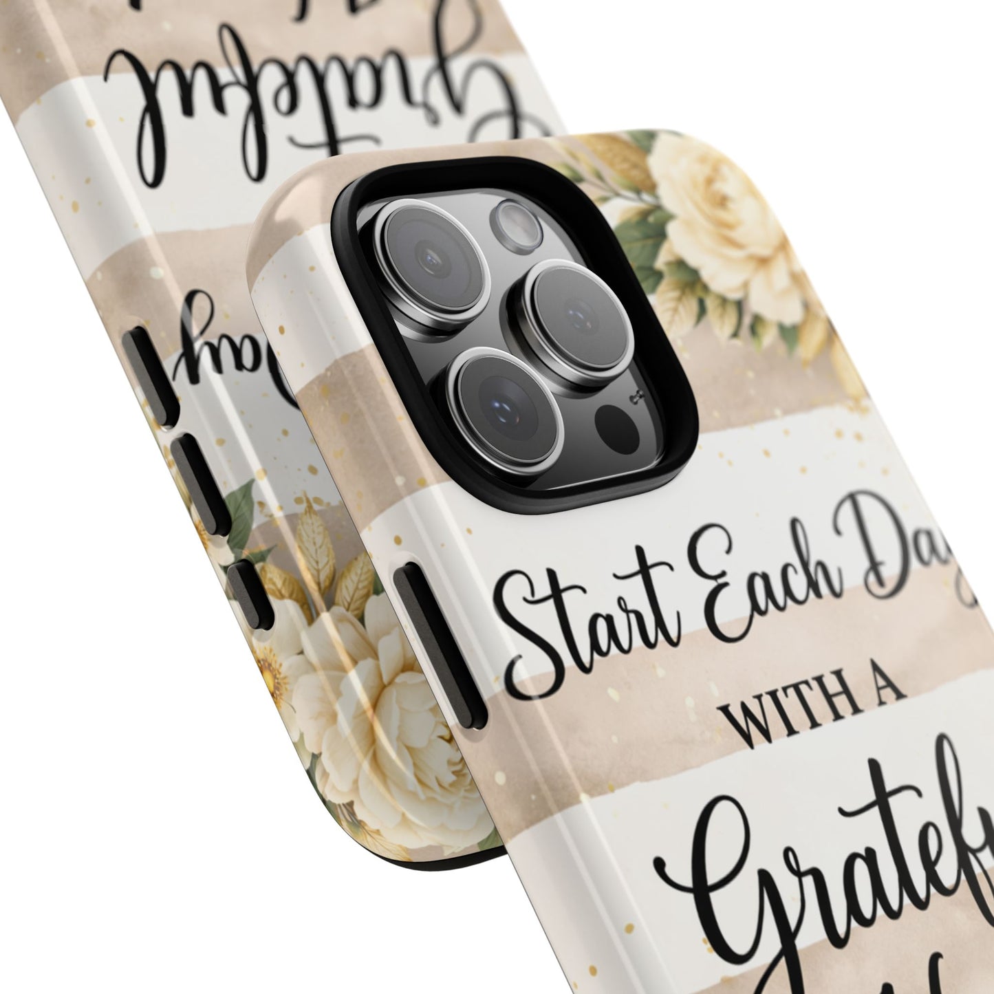 Grateful Heart Tough Case — Floral Striped Protective Phone Case