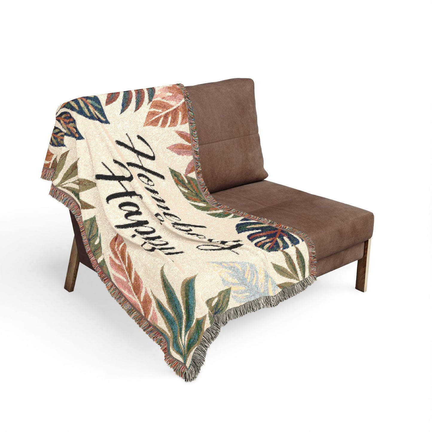 Homebody & Happy Woven Blanket — Cozy Leaf Pattern Throw