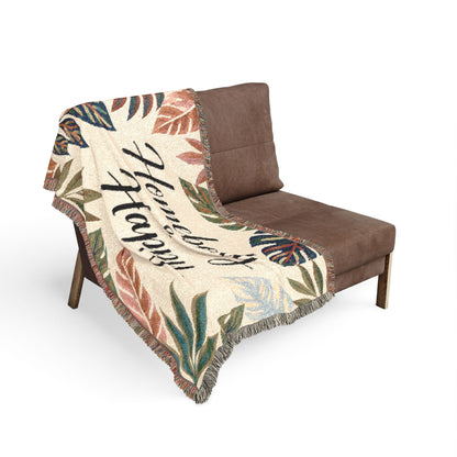 Homebody & Happy Woven Blanket — Cozy Leaf Pattern Throw