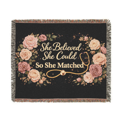 Woven Blanket: "She Believed She Could So She Matched" Floral Stethoscope Throw