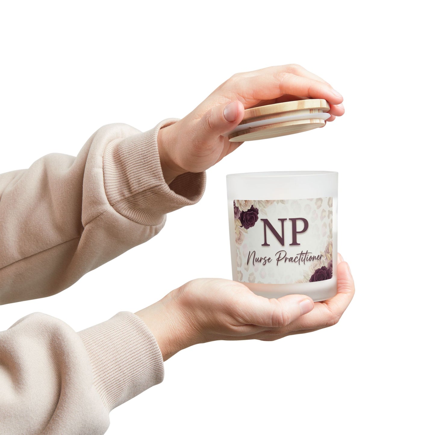 Nurse Practitioner Frosted Glass Candle — 11oz Floral Scented Gift