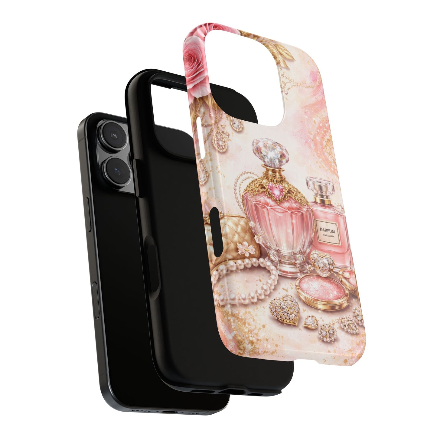 Floral Perfume Vanity Tough Phone Case — Glamorous Pink Cosmetics Design