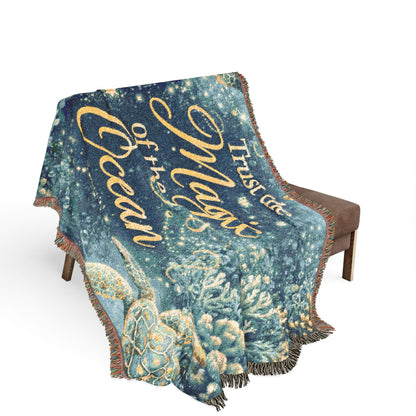 Woven Blanket — “Trust the Magic of the Ocean” Nautical Cozy Throw