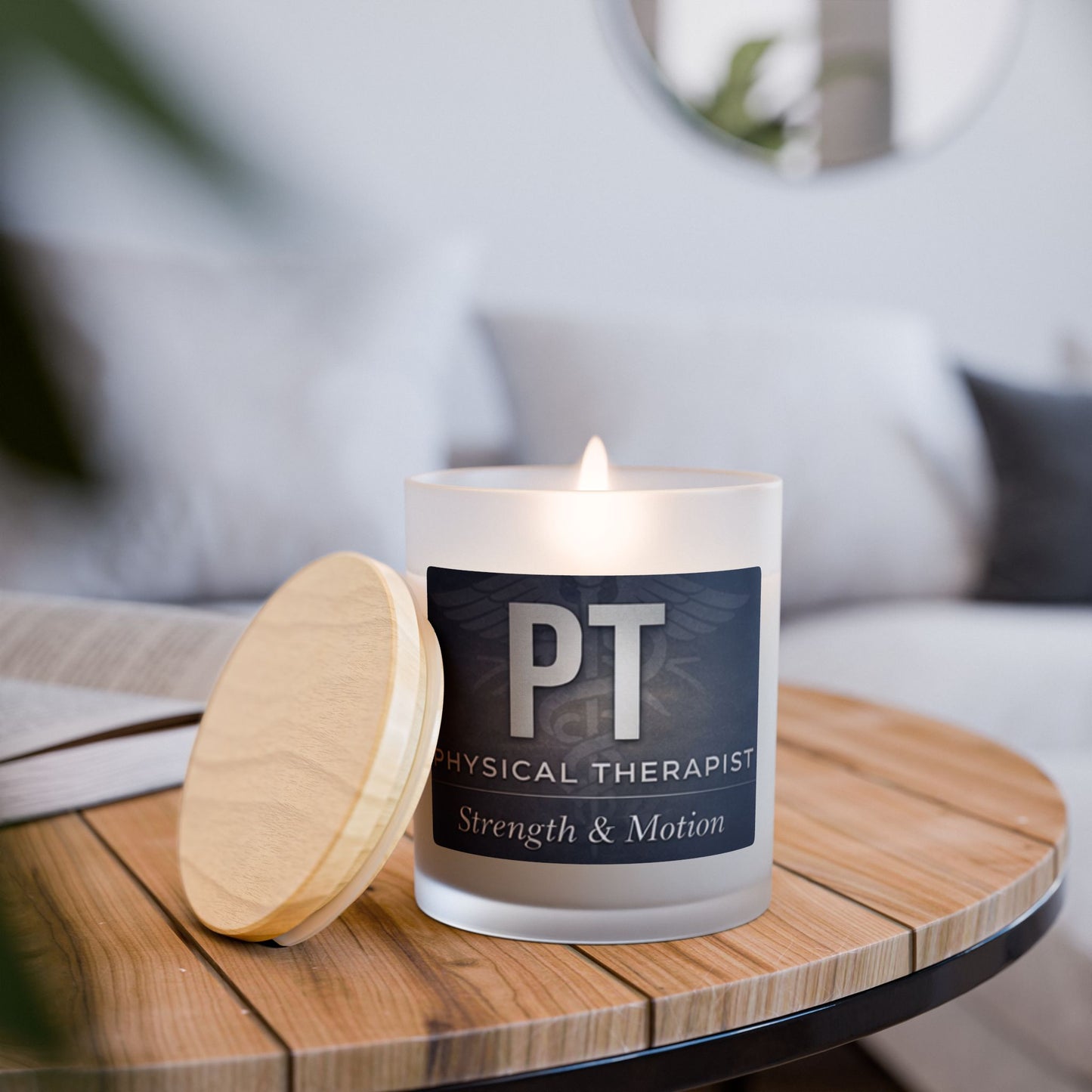 Physical Therapist PT Frosted Glass Candle — Strength & Motion 11oz