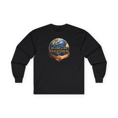 Together We Rise Long Sleeve Tee — Earth & Hand Unity Graphic