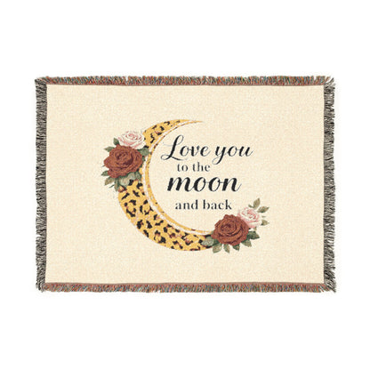 Love You to the Moon Woven Blanket — Cozy Floral Crescent Moon Throw