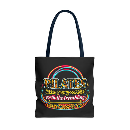 Pilates because my core is worth the trembling" Leopard Retro Design Pilates Tote Bag