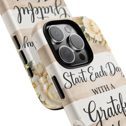 Grateful Heart Tough Case — Floral Striped Protective Phone Case
