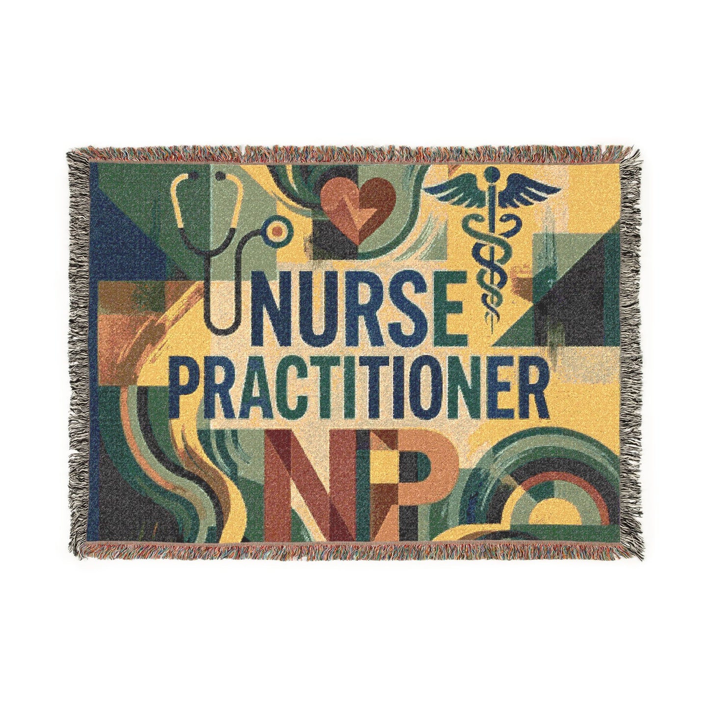 Nurse Practitioner Woven Blanket — Cozy NP Throw with Caduceus & Stethoscope Design