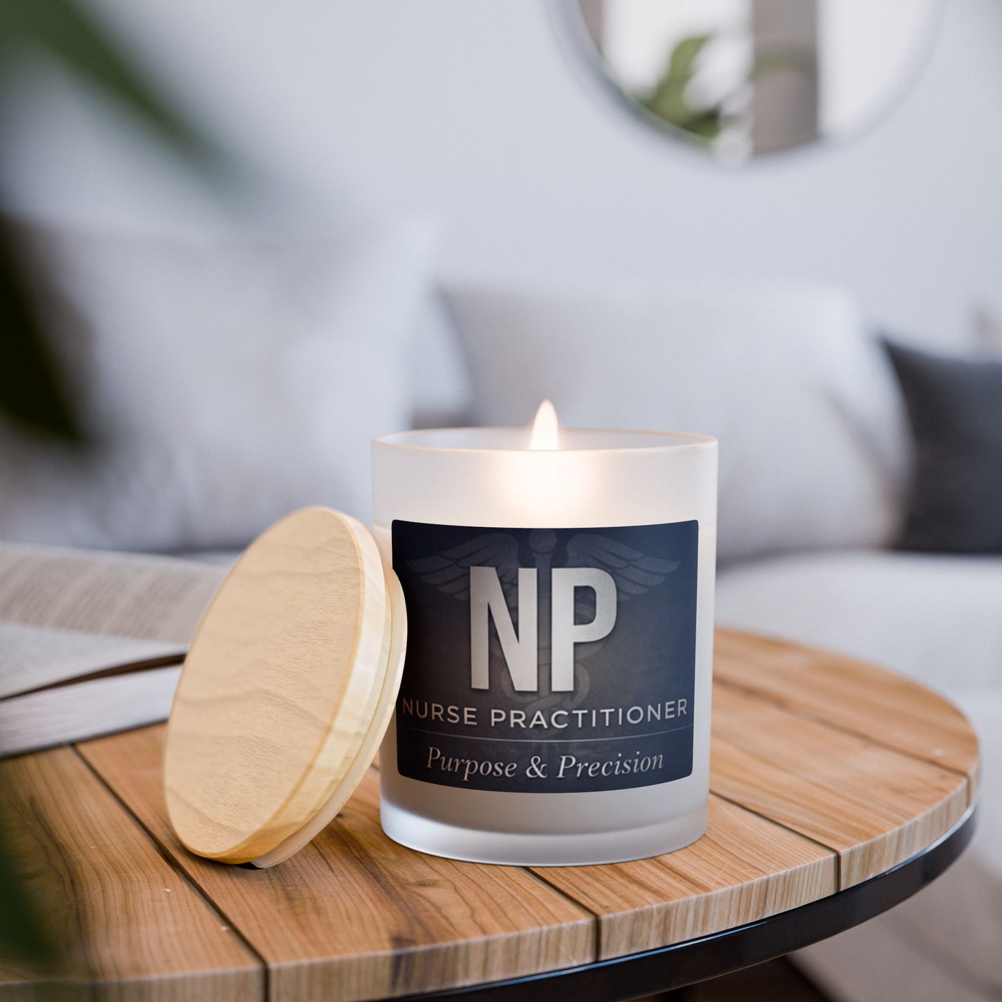 Nurse Practitioner Frosted Glass Candle – “NP: Purpose & Precision” 11oz