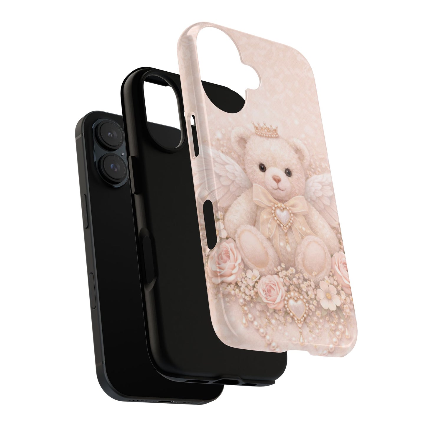 Teddy Angel Phone Case — Cute Crowned Bear with Wings & Floral Heart Design