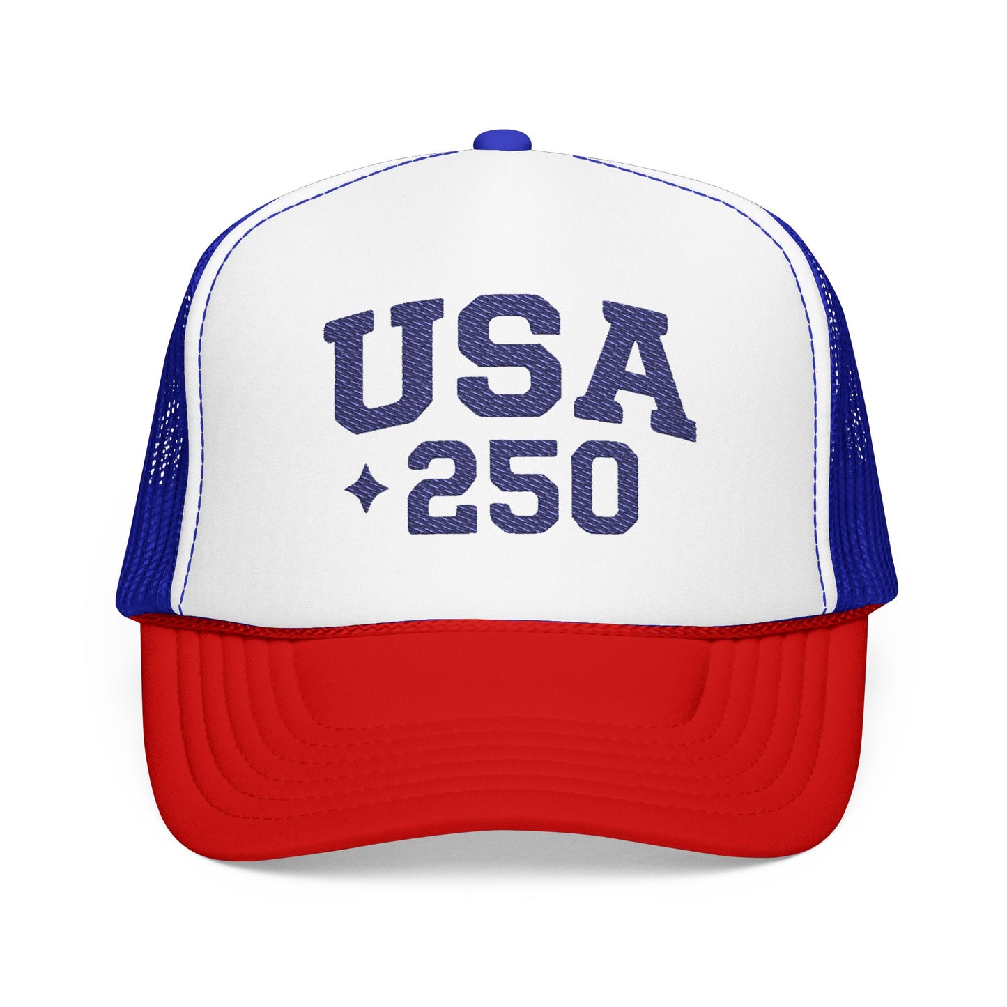 USA 250 Trucker Hat – Red White & Blue Foam Cap for Patriotic 250th Celebrations