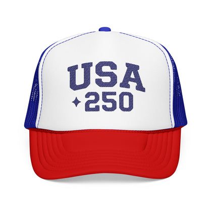USA 250 Trucker Hat – Red White & Blue Foam Cap for Patriotic 250th Celebrations
