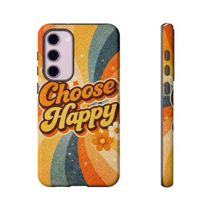 Retro 'Choose Happy' Phone Case — 70s Vibe Floral Protection