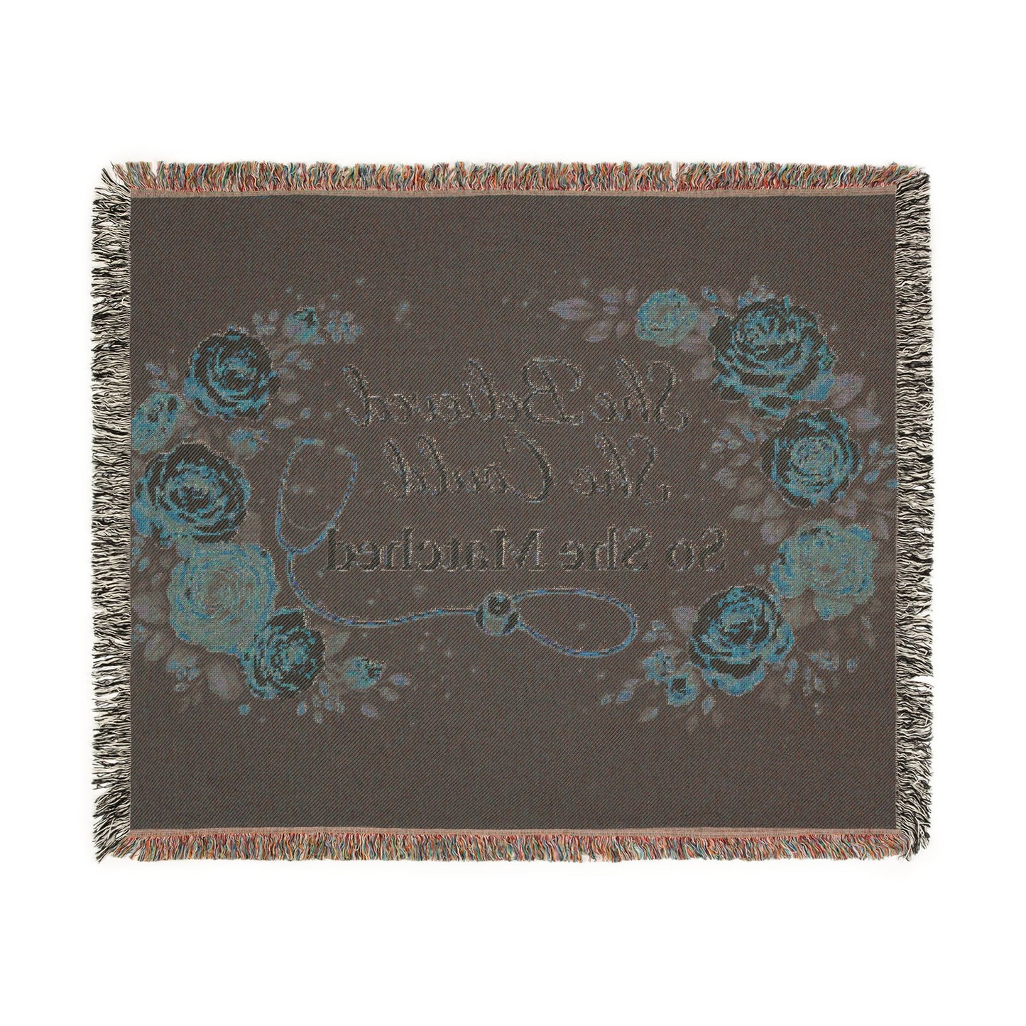 Woven Blanket: "She Believed She Could So She Matched" Floral Stethoscope Throw
