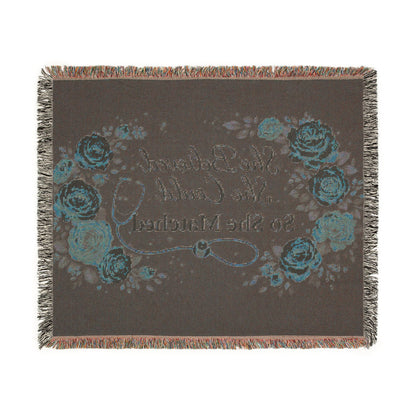 Woven Blanket: "She Believed She Could So She Matched" Floral Stethoscope Throw
