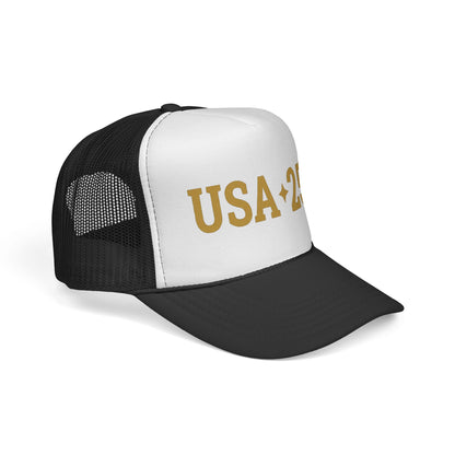 USA 250 Trucker Cap — Gold Vintage Patriotic Mesh Hat