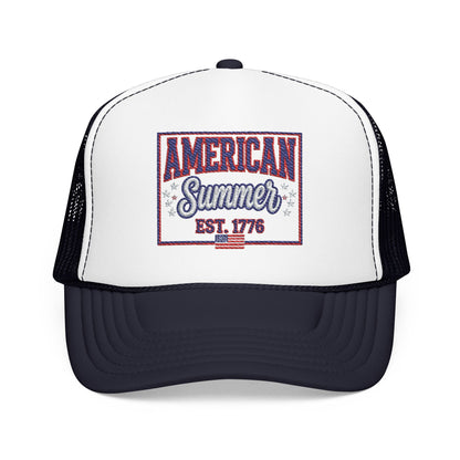 American Summer Trucker Hat — "American Summer EST. 1776" Patriotic Foam Cap